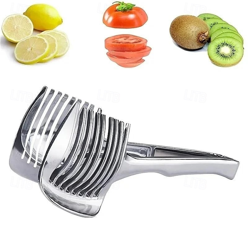 Stainless Steel Slicing Holder Multifunctional Lemon Tomato Cutter Fruit Divider With Handle Durable Alloy Kitchen Tool Household Vegetable Slicer Practical Cutting Accessory For Home Use4