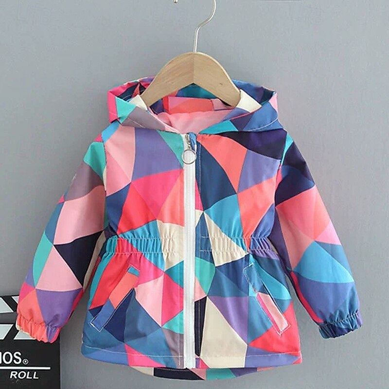 Kids Girls' Hiking Jacket Outdoor Jacket Coat Color Block Streetwear Zipper Pocket Soft Windproof School Coat Outerwear 4 years+ Spring Deep Green Pink+Purple2