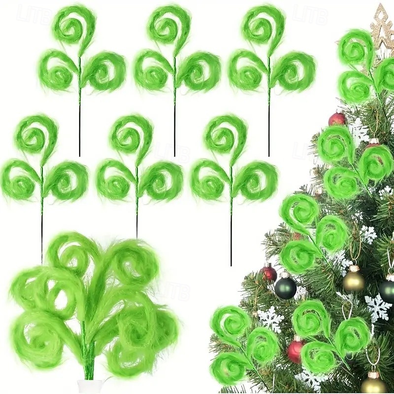 3/6pcs Christmas Tree Ornaments Green Feather Hanging Decorations, Classic Style No Power Needed, Perfect Holiday Xmas Tree Topper for Home Décor and Whoville Theme