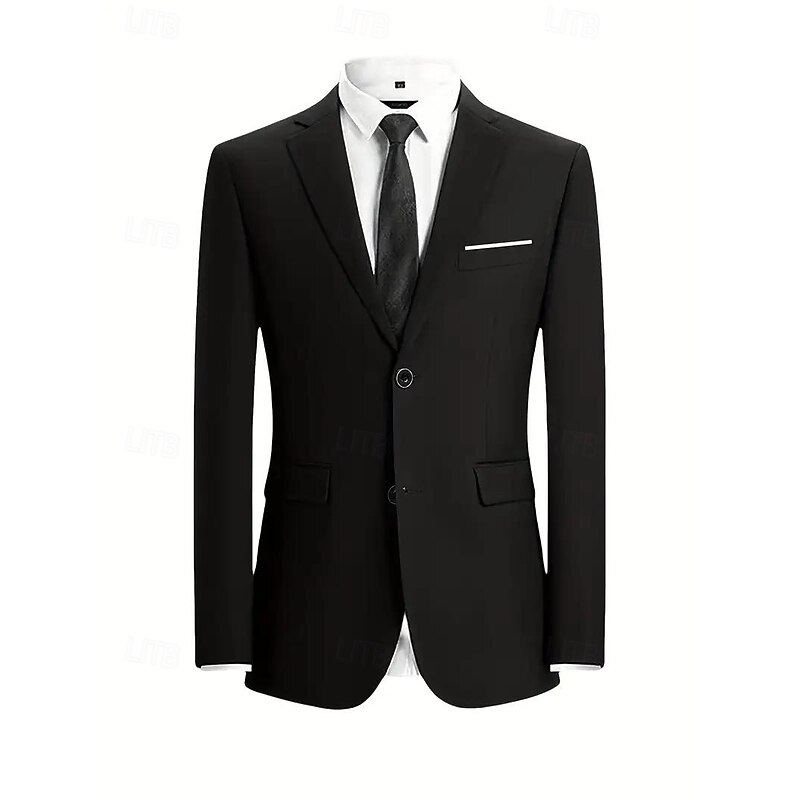Men's Wedding Party Business Suits Notch Lapel Black Royal Blue Formal Solid Colored Tailored Fit 2 Piece Single Breasted Two-buttons2