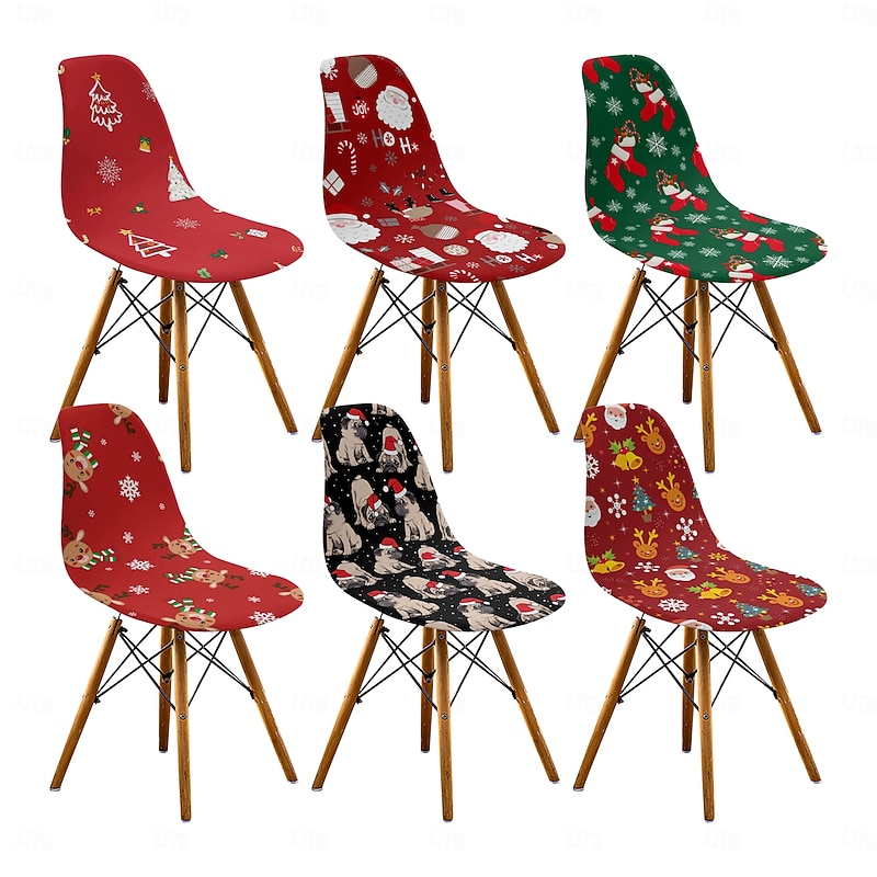 1/2/4/6pcs Christmas Milk Silk Shell Chair Covers, High Elastic Full Slip-On Washable Soft Protective Slipcovers, Decorative Dining Chairs for Parties, Restaurants, and Hotels