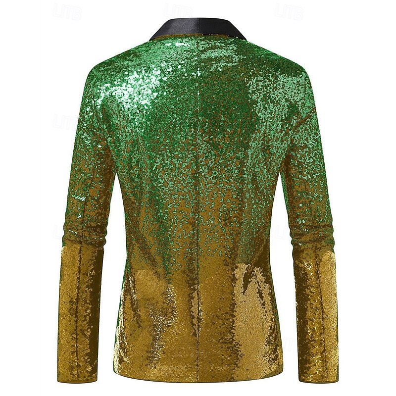 Men's Blazer Business Cocktail Party Wedding Party Fashion Casual Spring Fall Polyester Gradual Sequins Pocket Comfortable Single Breasted Blazer Blue Purple Gold Green4