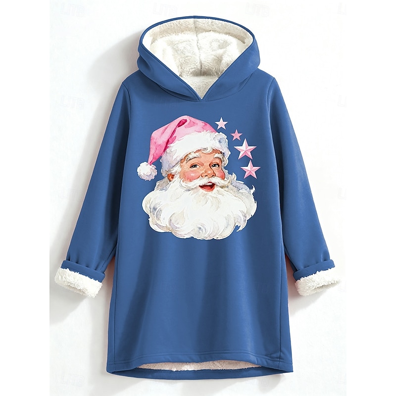 Women's Pullover Hoodie Sweatshirt Santa Claus Warm Casual Sherpa Fleece Long Sleeve Hooded Regular Tops Street Dailywear Casual Print Dark Pink Blue Gray Fall Winter3