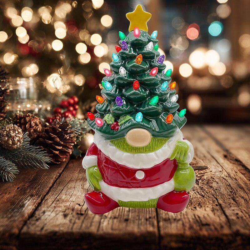 Christmas Resin Dwarf Christmas Tree LED Small Leaf Light Indoor Bedroom Study Dining Room Desktop Decorative Light Pendant Light Prop AAA Battery Box 8.6 * 4.7Inch