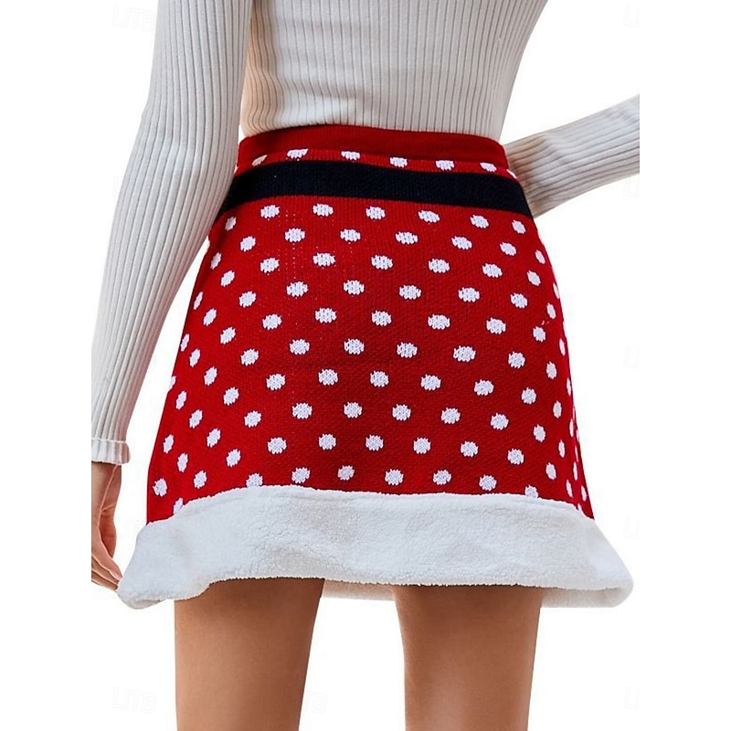 Women's Skirt A Line Fashion Casual Mini High Waist Skirts Graphic Knitting Micro-elastic Christmas Street Red Spring Knit Polyester2