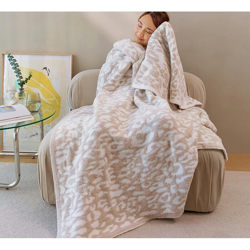 Half-Plush Leopard Print Knit Blanket, Nordic Style Sofa Throw, Office Air-Conditioning Nap Blanket, New Arrival