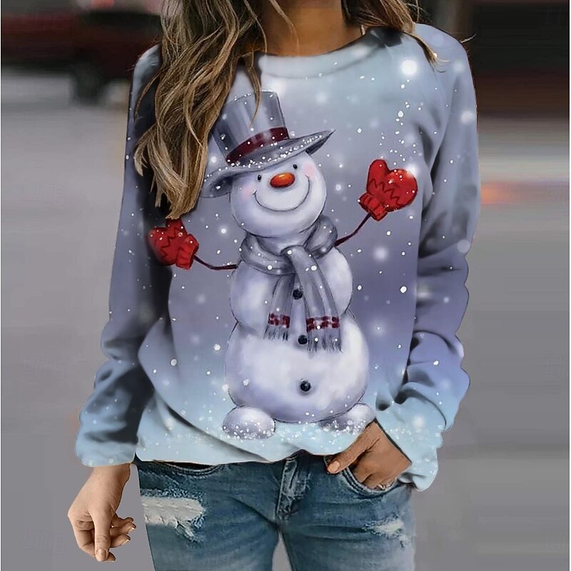 Women's Pullover Sweatshirt Hoodies Graphic Snowman Christmas Fashion Casual Long Sleeve Crew Neck Regular Tops Street Dailywear Casual Print Pink Blue Dark Blue Gray Fall Winter3