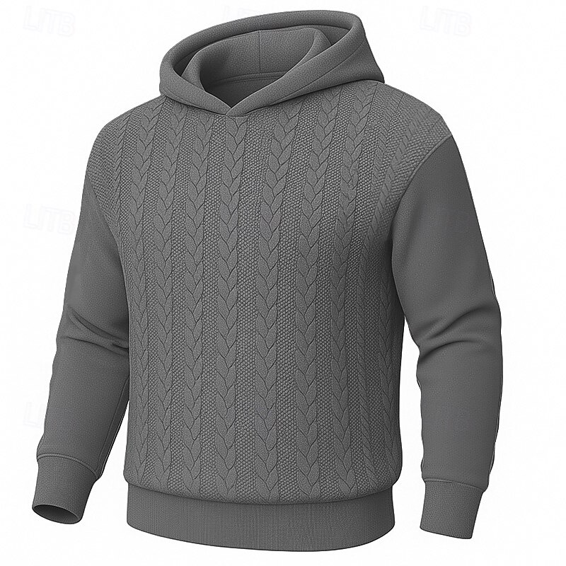 Men's Jacquard Hoodie Pullover Hoodie Sweatshirt Black White Navy Blue Light Grey Dark Gray Hooded Plain Textured Sports & Outdoor Casual Daily Streetwear Cool Sportswear Spring &  Fall Clothing3