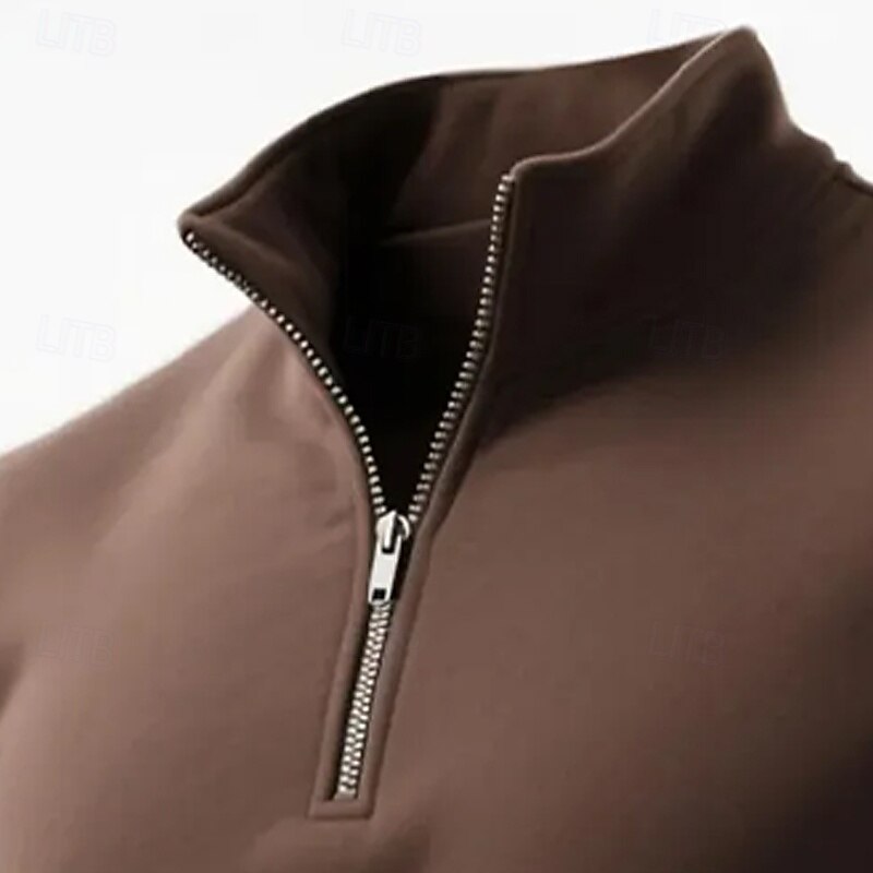 Men's Sweatshirt Pullover Hoodie Sweatshirt Pullover Quarter Zip Sweatshirt Coffee Standing Collar Plain Pocket Sports & Outdoor Casual Daily Streetwear Cool Sportswear Spring &  Fall Clothing Apparel2