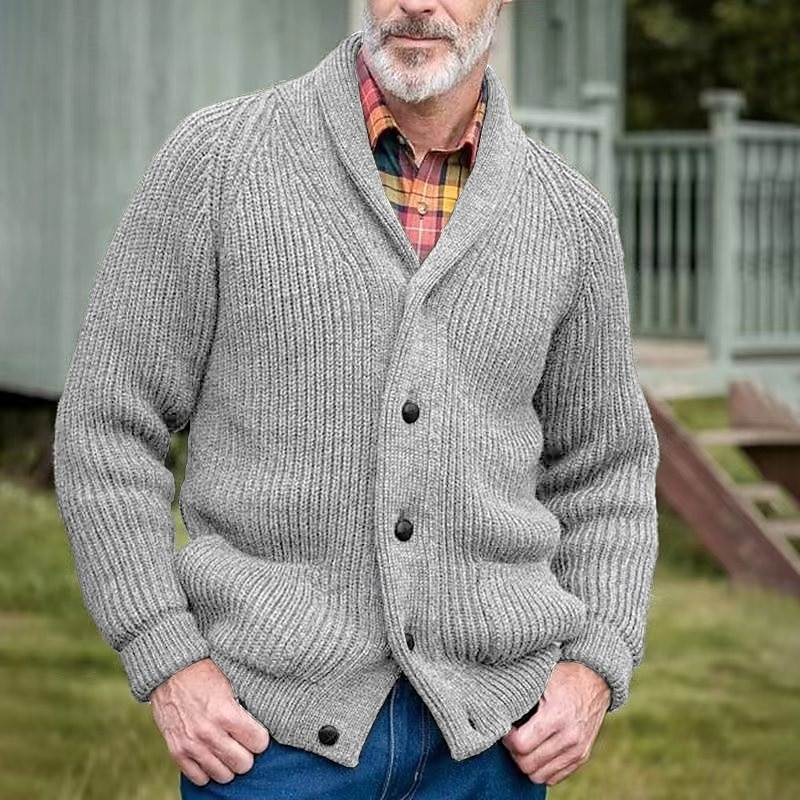 Men's Cardigan Sweater Dress Sweater Chunky Cardigan Cropped Sweater Cable Knit Regular Button Up Plain Lapel Vintage Warm Ups Casual Daily Wear Clothing Apparel Raglan Sleeves Fall Winter Black Green