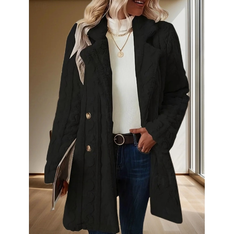 Women's Sherpa Jacket Comfortable Breathable Jacquard Elegant Casual Plain Vacation Street Casual Daily Wear Double Breasted Long Hooded Regular Fit Long Sleeve Outerwear Black White Pink Spring Fall4