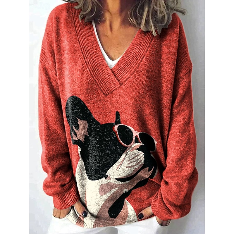Women's Cardigan Daily Graphic Animal Geometric Ribbed V Neck Buttons Print Long Sleeve Regular Tops Knit Outdoor Weekend Pink Red Spring Fall