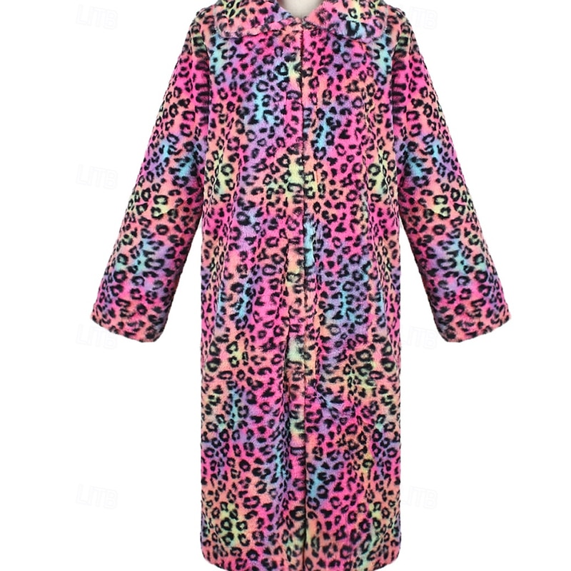 Women's Coat Faux Fur Coat Warm Comfortable Pocket Furs & Leathers Fashion Casual Leopard Vacation Street Casual Daily Wear Long Turndown Regular Fit Long Sleeve Outerwear Rose Red Fall Winter3
