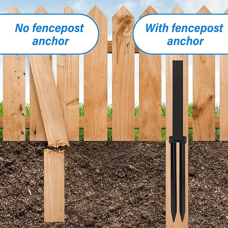 Heavy-Duty Metal Fence Post Repair Kit with Steel Anchors for Tilted and Damaged Wood Support4