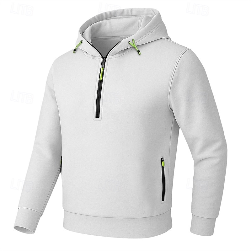 Men's Hoodie Quarter Zip Hoodie Tactical Hoodie Black White Navy Blue Khaki Light Grey Hooded Plain Zipper Sports & Outdoor Casual Daily Streetwear Cool Sportswear Spring &  Fall Clothing Apparel3