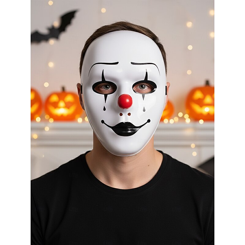 Men's Halloween Half Face Mask - Black and White Phantom Costume Accessory with Red Flame Design for Party and Cosplay2