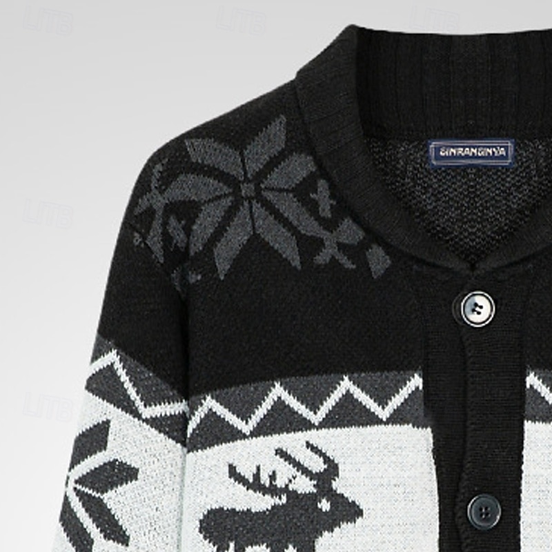 Men's Ugly Christmas Sweater Christmas Sweaters Sweater Cardigan Sweater Ribbed Knit Regular Tops Knitted Plain Shawl Lapel Vacation Fashion Casual Holiday Clothing Apparel Winter Spring &  Fall4