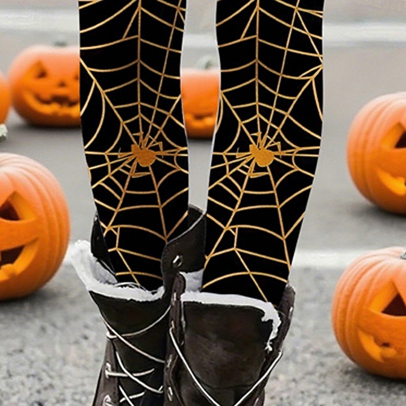 Women's Leggings Cozy Leggings Vacation Basic Casual Full Length High WaistPantsHalloween Graphic Printing Thermal Warm Comfortable Stretchy Vacation Casual Daily Black Fall Winter Slim Fit3