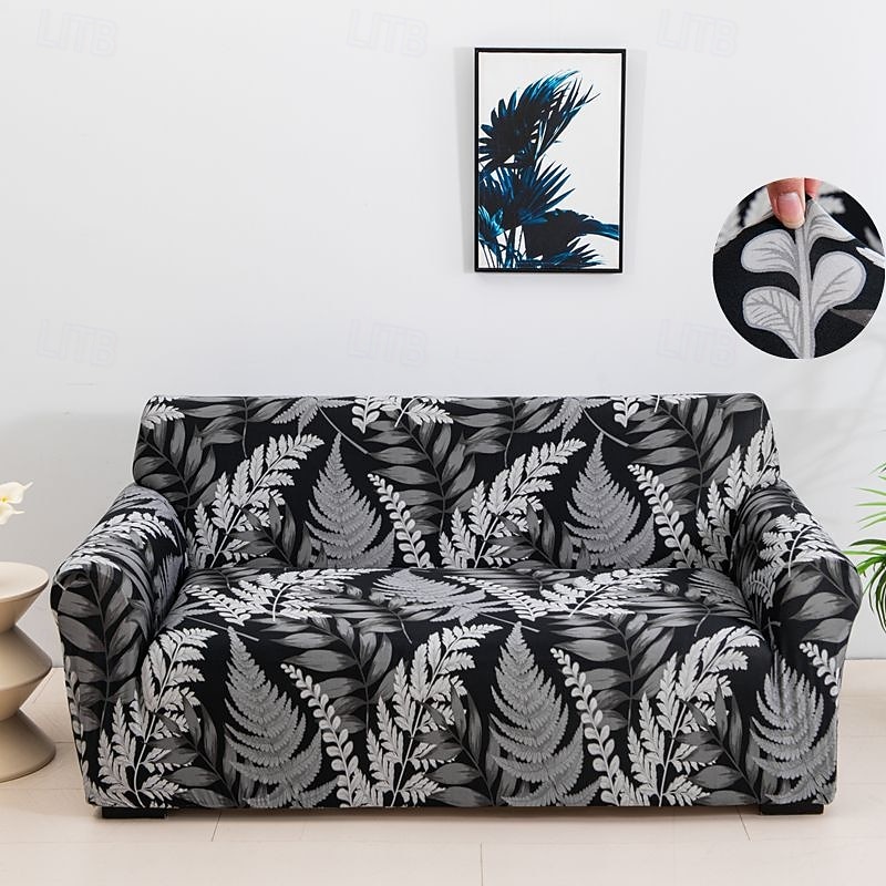 1Pc Stretch Elastic Sofa Cover with Plant Print, All-Season Horizontal Slipcover for 1/2/3/4 Seat Living Room Sofa, Soft Protective Couch Cover3
