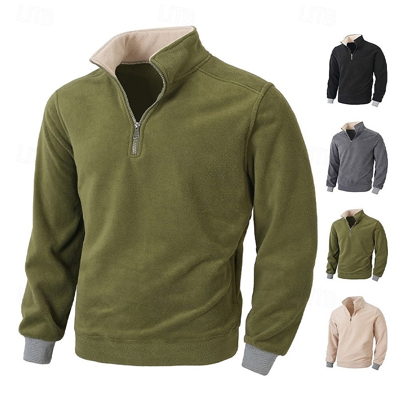 Men's Sweatshirt Fleece Hoodie Quarter Zip Sweatshirt Fleece lined Hoodie Black Army Green Beige Gray High Neck Plain Patchwork Color Block Sports & Outdoor Casual Daily Streetwear Cool Sportswear