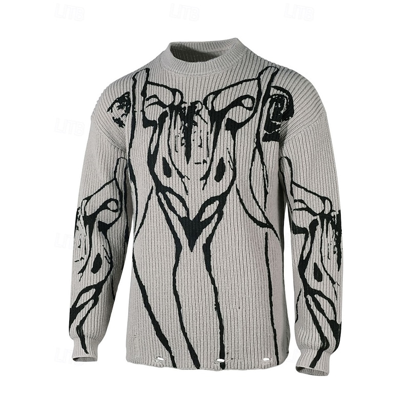 Men's Pullover Sweater Jumper Knit Sweater Ribbed Knit Regular Tops Knitted Print Crew Neck Fashion Basic Vacation Daily Wear Clothing Apparel Fall Winter Gray S M L