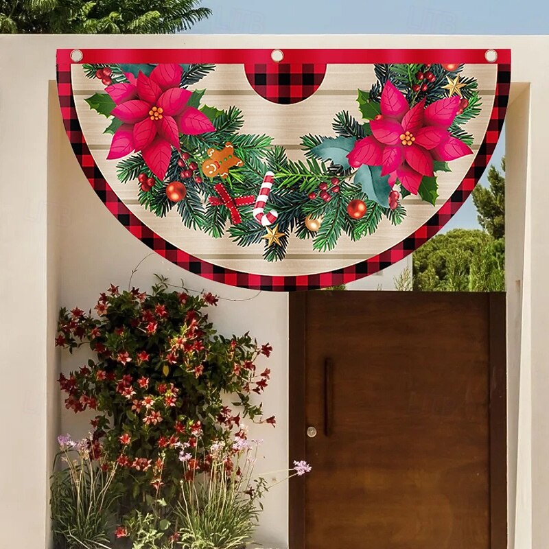 Christmas Outdoor Half Round Flag Banner, Cartoon Digital Printed Fan Flag, Holiday Scene Decoration Props for Yard Garden4