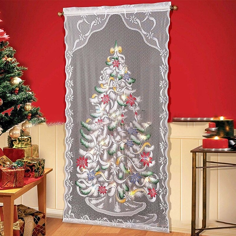 Christmas Tree Backdrop, Green Xmas Curtain for Holiday Decoration, Creative Background Cloth for Family Party, Doorway Hanging Decor