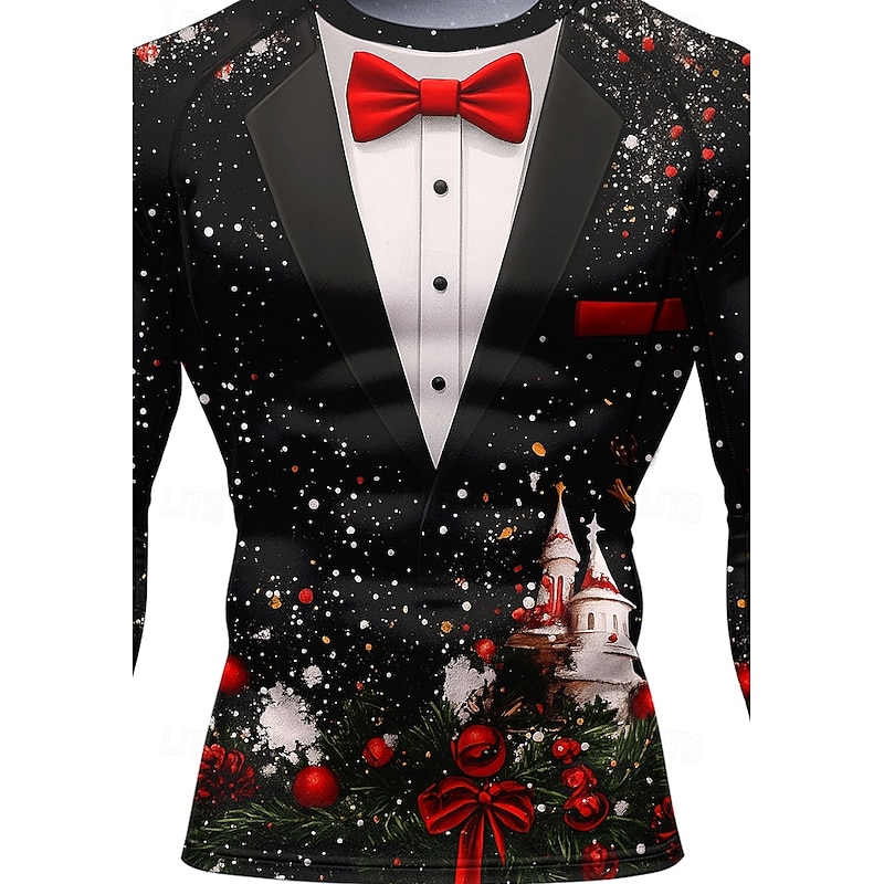 Christmas Men's Compression Shirt Running Shirt Long Sleeve Tee Tshirt Quick Dry Compression Power Flex Moisture Wicking Gym Workout Active Training Exercise Sportswear Activewear Black3