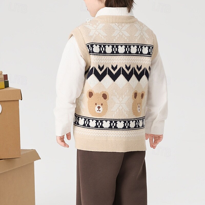 Kids Unisex Vest Coat Outerwear Color Block Sleeveless Keep Warm Soft Breathable Coat Outdoor Fashion Daily Blue Khaki Spring Fall 4 years+4