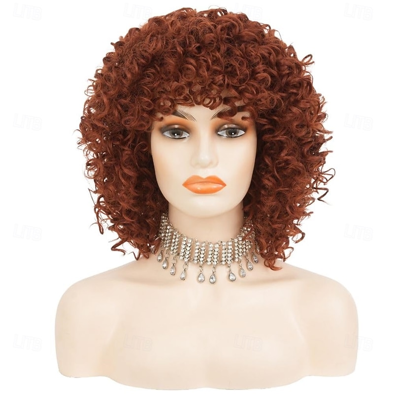 Afro Wig Red Curly Short Wigs for Black Women 70s 80s Big Bouncy Fluffy Kinky Curly Synthetic Fiber Hair Wig for Cosplay Halloween Use2