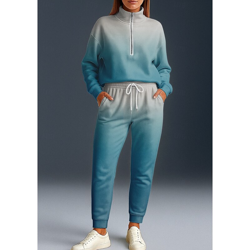 Women's Sweatshirt Tracksuit 2 Piece Tracksuit Baggy Color Gradient Clothing Suit Fall Light Brown Pink Vocation Outdoor Travel Lightweight Fashion Long Sleeve Sport Activewear Micro-elastic Regular