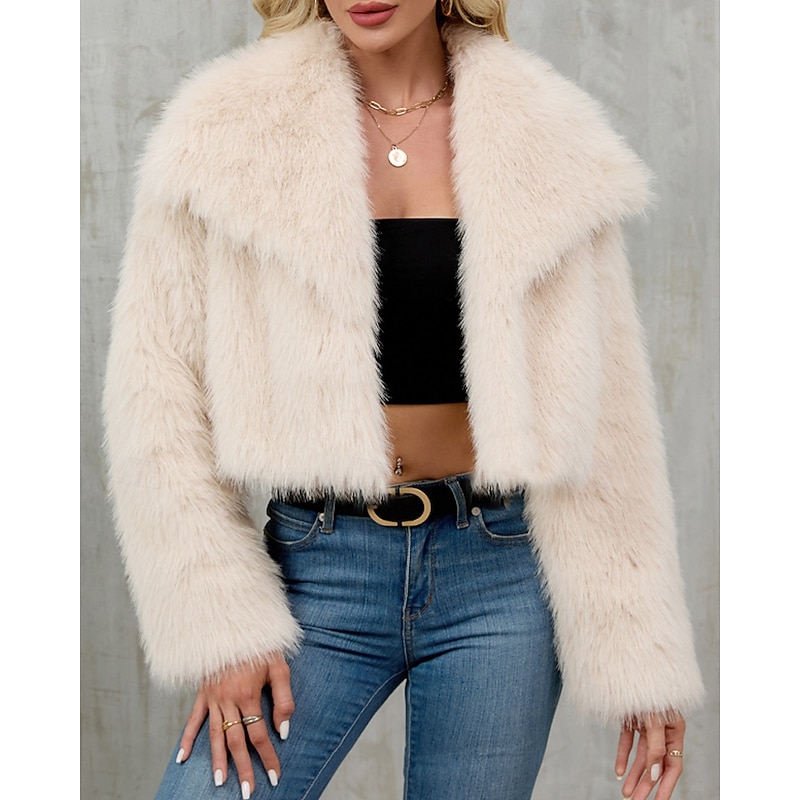 Women's Faux Fur Coat Warm Comfortable Furs & Leathers Casual Plain Vacation Street Holiday Going out Short Turndown Regular Fit Long Sleeve Outerwear Black Wine Apricot Fall Winter2