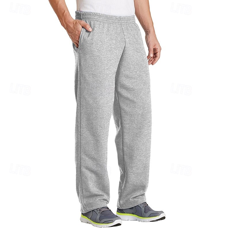 Men's Sweatpants Fleece Pants Trousers Straight Leg Sweatpants Elastic Waist Solid Color Warm Breathable Full Length Home Work Sports Outdoor Classic Style Casual / Sporty Navy Blue Light Grey3