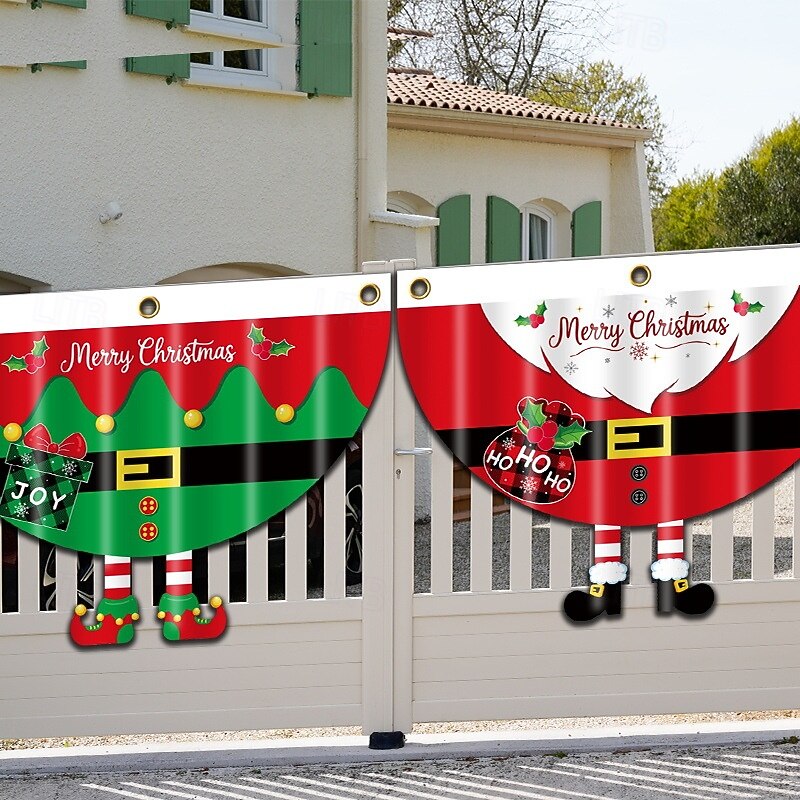 New Christmas Shaped Fan Flag, Cartoon Santa and Snowman Half-Round Banner, Outdoor Garden Holiday Decoration2