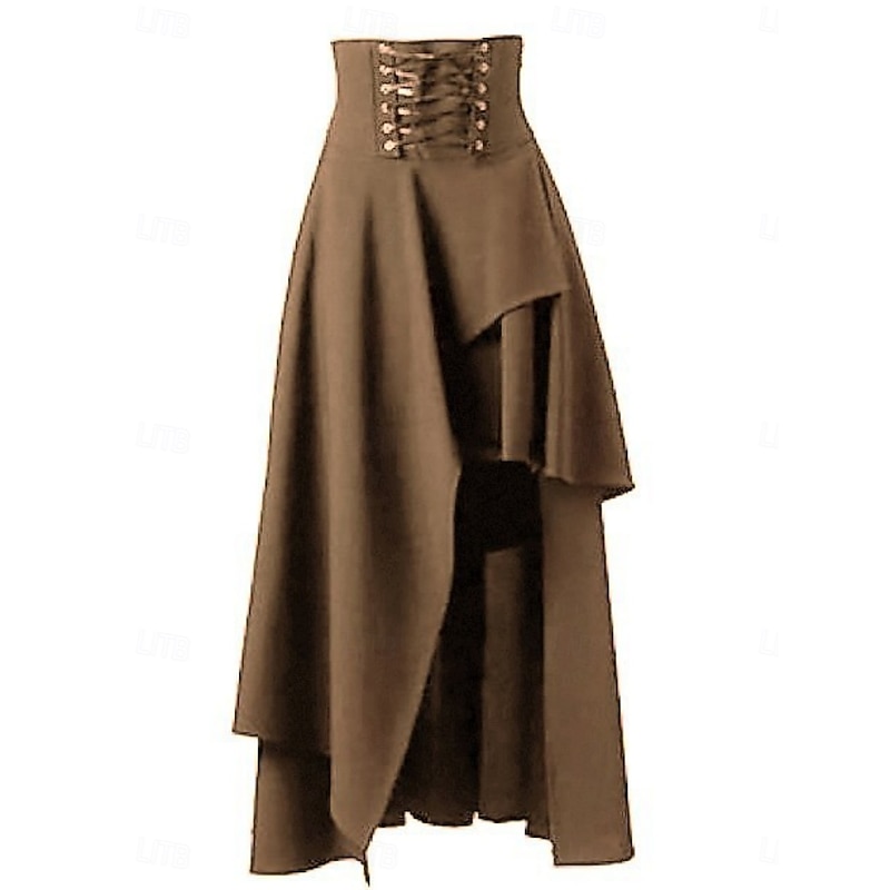 Women's Skirt A Line Vintage Fashion Casual Maxi High Waist Skirts Plain Irregular Hem Micro-elastic Street Daily Wine Black Red Brown Spring Polyester3