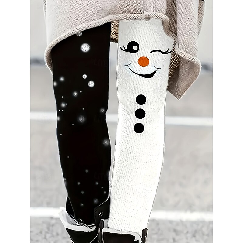 Women's Slacks Leggings Cozy Leggings Vacation Vintage Streetwear Full Length NaturalPantsChristmas Graphic Snowman Christmas Elastic Waist Novelty Print Comfy Outdoor Comfortable Stretchy Outdoor2