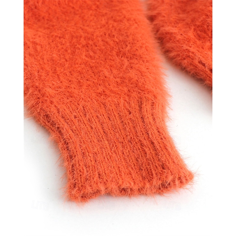 Women's Sweater Fashion Casual Soft Pure Color Ribbed Crew Neck Knitted Cold Shoulder Long Sleeve Regular Tops Knit Outdoor Daily Weekend Orange Fall Winter4