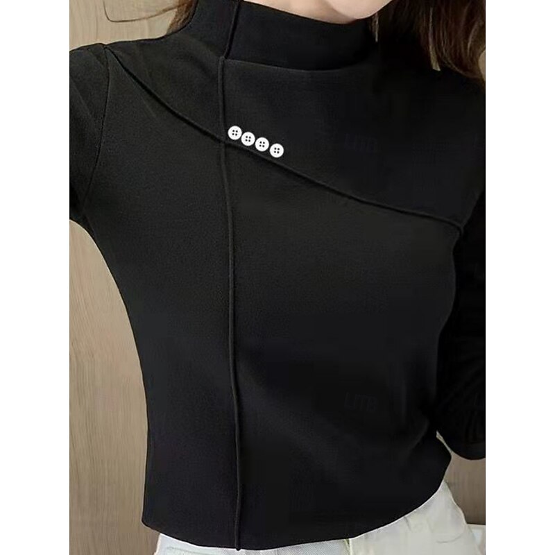 Women's Blouse Solid Color Elegant Stylish Basic Long Sleeve High Neck Regular Tops Daily Black White Yellow Pink Brown Spring Fall Winter