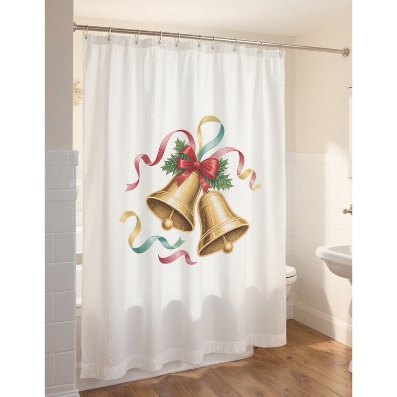Christmas Shower Curtain, Waterproof Holiday Bathroom Curtain with Festive Patterns, Decorative Xmas Window Curtain for Home Party Atmosphere