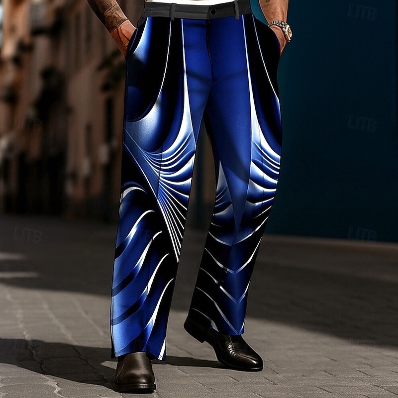 Men's Geometric Gradient Color Abstract Art Trousers Dress Pants Suit Pants Mid Waist Casual Holiday Streetwear Relaxed Fit Flat Front Dress Pants with Side Pockets Spring Fall 3D Print Black Blue