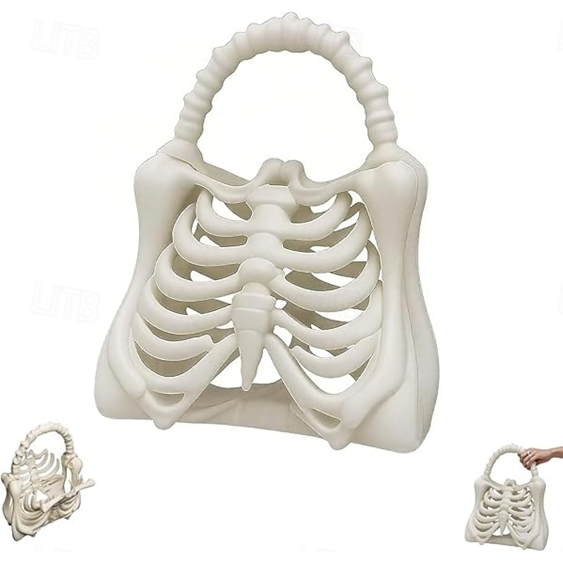 3D Printed Skeleton Bone Bag Gothic Skeleton Purse Spooky Realistic Ribcage Handbag Functional Pocket Halloween Themed Spooky Anatomical Dark Aesthetic Accessory for Women
