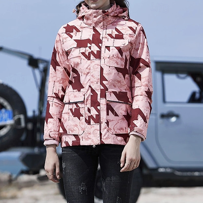 Women's Casual Jacket Waterproof Rain Jackets Rain Coats 3-in-1 Waterproof Down Jacket Waterproof Comfortable Zipper Pocket Casual Color Block Outdoor Vacation Street Daily Wear Zipper Regular Hooded4