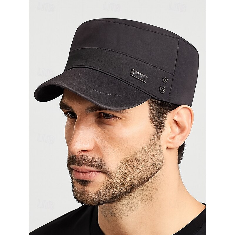 Men's Cotton Military Cadet Cap with Adjustable Strap, Casual Flat Top Army Hat for Outdoor Sports, Travel and Daily Wear3