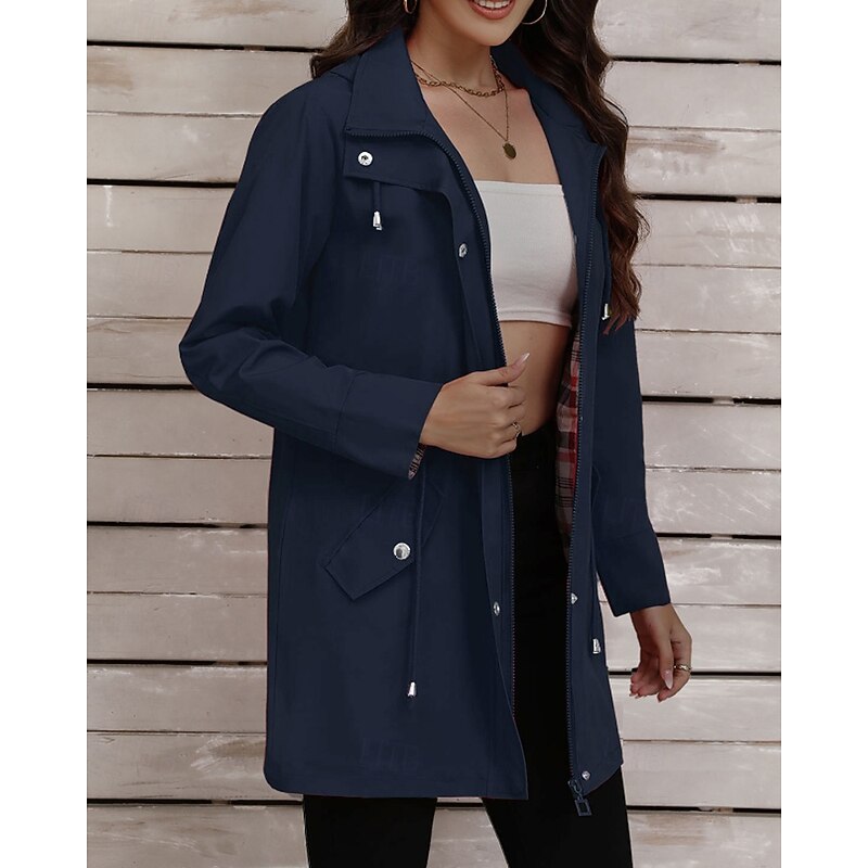 Women's Hoodie Jacket Comfortable Zipper Pocket Casual Plain Outdoor Vacation Holiday Going out Regular Hooded Regular Fit Long Sleeve Outerwear Navy Black Red Spring Fall3