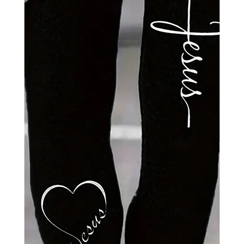 Women's Chinos Leggings Cozy Leggings Vacation Vintage Ethnic Style Full Length High Waist Graphic Letter Printing Thermal Warm Comfortable Stretchy Formal Vacation Street Black Fall Winter Slim Fit2