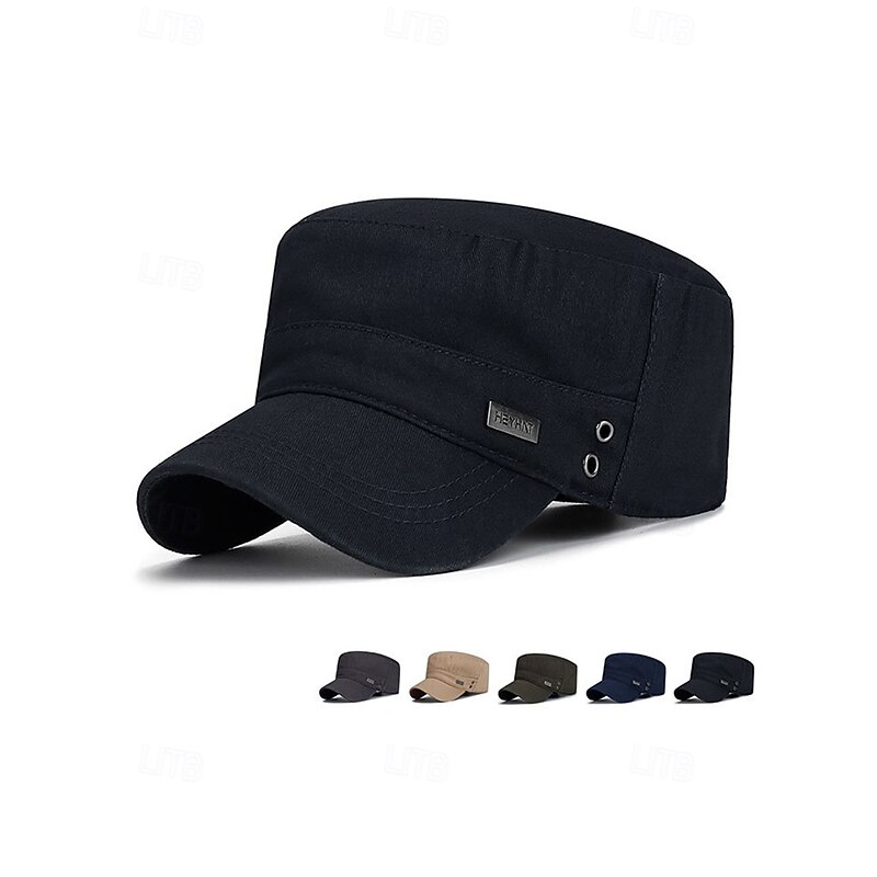 Men's Cotton Military Cadet Cap with Adjustable Strap, Casual Flat Top Army Hat for Outdoor Sports, Travel and Daily Wear4