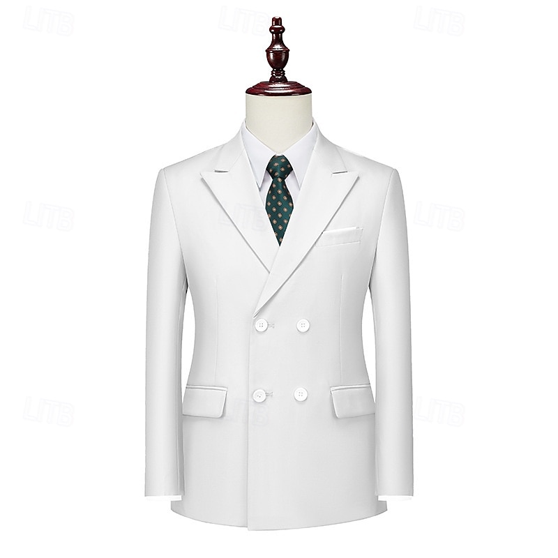 Men's Blazer Business Cocktail Party Wedding Party Fashion Casual Spring Fall Polyester Plain Pocket Buttons Comfortable Double Breasted Blazer Black White Yellow Pink3