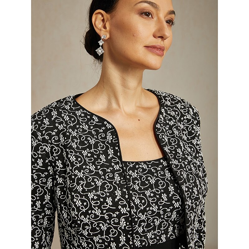 Women's Jacket Dress Sheath Dress Maxi Dress Elegant Formal Semi Formal Evening Party Regular Fit Floral Long Sleeve Crew Neck Black Spring Fall Winter4