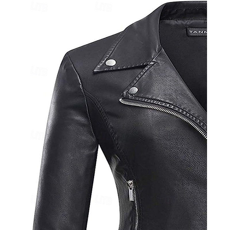 Women's Faux Leather Jacket Warm Comfortable Zipper Pocket Casual Solid Color Vacation Street Casual Daily Wear Short Turndown Regular Fit Long Sleeve Outerwear Black Wine Blue Fall Winter3