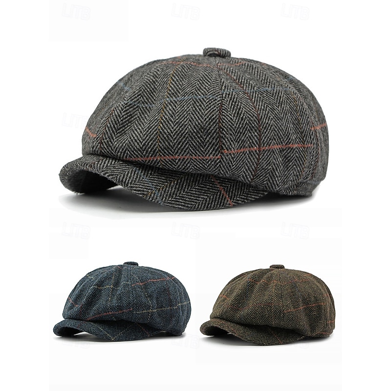 Men's Vintage Herringbone Newsboy Cap – Classic Tweed Flat Ivy Hat, Retro Gatsby Style Beret for Casual Wear and Outdoor Parties4
